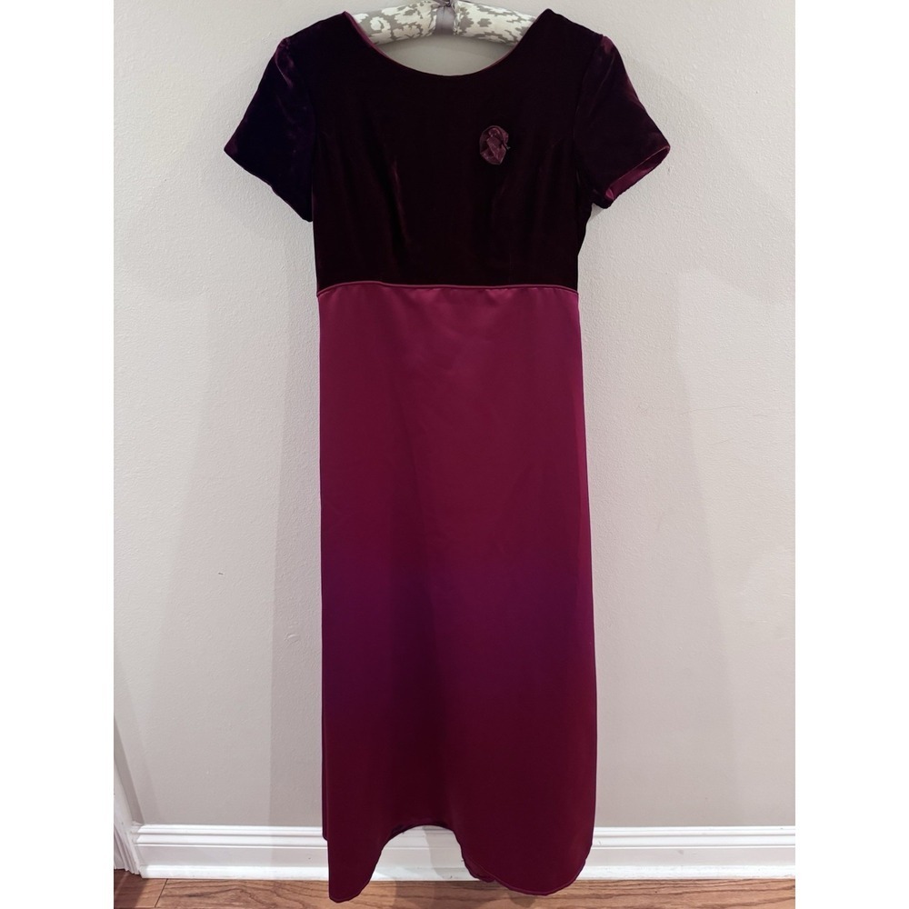 Vintage Y2K Cachet Burgundy Velvet Satin Dress Size 10 USA‎ Romantic Gothic